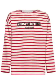 [VALENTINO] BUTTER STRIPED CHEZ VALENTINO PRINT T-SHIRT XXL BURRO/ROSSO