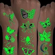 CHARLENT Luminous Butterfly Tattoos for Kids - 14 Sheets Glow in The Dark Butterfly Fairy Temporary Tattoos for Girls Birthday Party Favors Goodie Bag Fillers