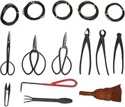 12Pcs Bonsai Tools Set, Multifunctional Garden Tool Kit with Cutting Scissors Leaf Cutter Concave Cutter Knob Cutter Wire Cutter Rake Root Hook Broom Training Wire