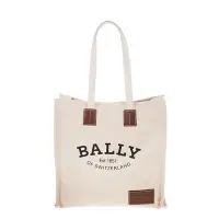 在飛比找Yahoo奇摩購物中心優惠-BALLY 新款Crystalia米白帆布直式托特包