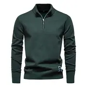 Mens Quarter Zip Cotton Pullover Sweaters Solid Color Casual Social Knit Mock Neck Polo Sweaters for Men