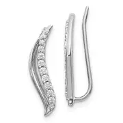 14k White Gold Real Diamond Wave Ear Climber Earrings