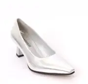 Vernissage 23560 Silver Laser Treated Leather Pointy Heel Pumps 37.5 / US 7.5