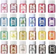 Bilnins 24 Colors Mica Powder Set (10g/0.35oz Each) for Epoxy Resin, Soap Making, Bath Bombs, Polymer Clay, Tumblers, Makeup, Lip Gloss, Nail Art, Premium Cosmetic Grade Mica Pigment Powder Gift Box
