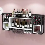 Metal Wine Rack Bar Shelves Wall Mounted with Hanging Wine Glass Rack Bar Liquor Cabinet Bar Bottle Display Shelf Whiskey Shelf Wine and Glass Storage for Kitchen Dining Room Bar Decoration