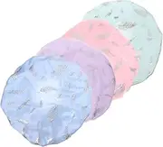 EXHUMKY Waterproof Bath Headset 4pcs Women's Reusable Shower Cap Large Size Elastic Hair Shower Cap for Home Salon Care
