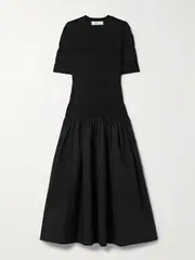 [Sea] Sea - Devon Paneled Stretch-knit And Cotton Midi Dress - Black - large large Black