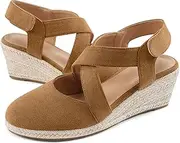 [Harence] Espadrilles Wedge Sandals for Women: Comfortable Closed Toe Ankle Strap Summer Dressy Platform Heels Shoes