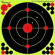 Highwild 12X12 Inch Splatter Adhesive Bullseye Fluorescent Yellow Shooting Target Stickers - Suitable for Handguns, Rifles, BB Guns, Airsoft, Pellet Guns