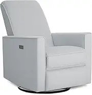 Evolur Harlow Deluxe Upholstered Plush Seating Glider Swivel, Rocker, Power Recliner with USB Port, Greenguard Gold Certified, Chair for Nursery in Misty Grey, Modern