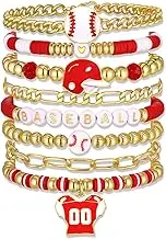 YAHPERN 8Pack Baseball Bracelets for Women Stackable Friendship Heishi Beaded Stretch Bracelets Game Day Outfits Baseball Mom Accessories Party Favors Gifts