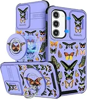 Buleens for Samsung Galaxy S23 Plus Case 6.6 Inch - with Ring Stand & Camera Cover Cute Designed for Women Girls Girly Butterfly for Samsung S23 Plus Case Compatible with Magsafe