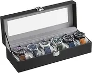SONGMICS 6-Slot Watch Box, Glass Topped Watch Display Storage Case as Gift, with Velvet Lining, Cushions, and Lock, Black UJWB06BK