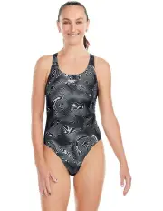 [Speedo] Allover Powerback Swimsuit in Black/Grey