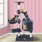 BEASTIE 120cm Cat Tree Scratching Post, Cat Play Tower Pole Condo House Furniture Wood with Scratching Pad, Grey