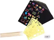 JOINPAYA 1 Set DIY Scratch Paper Scratch Cards Stencils Pens Sharpener Creative Art Craft Set for Parties School Projects Family Fun