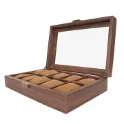 Wood Watch Box Display Case PU Leather Storage Organizer With Glass Top Remo ANA
