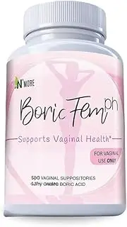 Boric Acid Vaginal Suppositories - 100% Pure Vegetable Capsules - Made in USA - Intimate Health Support (30 Count, 600mg) - Boricfem Helps Support/Maintain Vaginal Health - Easy to Insert