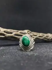 Native American Navajo malachite Sterling Silver circular Ring Size 9.25
