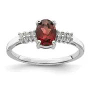 Sterling Silver Rhodium-plated Garnet u0026 Diamond Ring