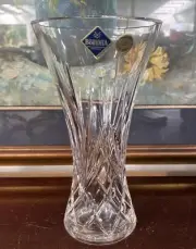 Vintage Bohemia Hard Cut Lead Crystal Vase Czech Republic 27cm Tall Hand Cut