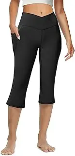 [DLOODA] Women's Flare Leggings with Pockets-Crossover High Waisted Bootcut Yoga Pants-Tummy Control Bell Bottom Leggings