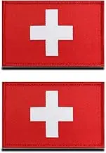 Zcketo 2 PCS Swiss Confederation Switzerland Flag Patch Hook and Loop Embroidered National Emblem for Football Billiards Team Work Clothes Jersey Backpack Caps Travel Tactical Military