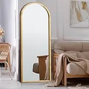 Oikiture Full Length Mirror 166 x 60cm Arch Floor Mirror Standing Mirror for Home Entry and Living Room Wood