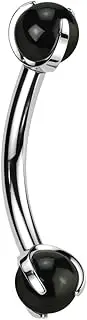 [Pierced Owl] 16GA ASTM F-136 Implant Grade Titanium Internally Threaded Claw Set Natural Stone Ends Curved Barbell