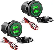 Giantdeer Waterproof Dual USB Charger 2.1A & 2.1A (4.2A), 12V USB Socket with Wire Inline 10A Fuse for 12V/24V Car Boat Motorcycle (Green)