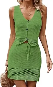 [SJJH] Women Dress Elastic V-Neck Tank Top and Knitted Midi Skirt Set