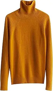 [LINY XIN] Women's Turtleneck 100% Merino Wool Fall Winter Long Sleeve Warm Soft Knitted Pullover Sweater Tops, Ginger, Medium