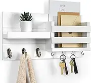 Lwenki Mail Organizer for Wall Mount – Key Holder with Shelf Includes Letter Holder and Hooks for Coats, Dog Leashes – Rustic Wood with Flush Mounting Hardware (16.5” x 8.7” x 3.5”)