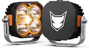 LIGHTFOX 5 Inch LED Pod Lights, 2 PCS 12V/24V 7053LM with Amber Backlight, Optic Lens for Switching Spot Beam Combo Beam, IP68 Waterproof Off-Road Driving Lights for 4x4 4WD Trucks ATVs UTVs SUVs