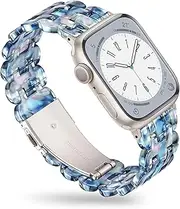 Calina Light Resin Band Compatible with Apple Watch Band 42mm(Series 10) 41mm 40mm 38mm Series SE 10 9 8 7 6 5 4 3, Fashion Waterproof iWatch Band, Stainless Steel Buckle for Apple Watch Strap-Blue