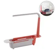 Catzon Telescopic Sink Storage Rack Dishcloth Sponge Draining Holder-Red