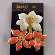 New Monet Vintage floral cluster enamel pins/ Brooch / coral pink