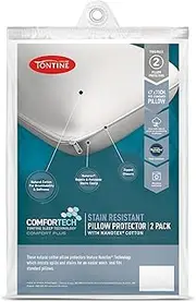 Tontine Comfortech Stain Resistant Pillow Protector – Nanotex Cotton Shield Resists Spills and Stains – Breathable Soft Zip Closure – Washable Removable Cover – Standard Size – 2 Pack