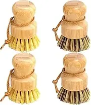 Bamboo Dish Brush Set, 4 Pcs Palm Wooden Dish Scrubber Brush, Dish Brushes, Durable Wood Dishes Scrub Brush, Natural Round Vegetable Cleaning Pots Pans Sink Washing Kitchen Brush by Aisuly