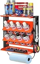 Wall Mounted Spray Can Holder, Heavy Duty Lubricant Can Storage Rack, Steel Tool Storage Rack, 8 Holes with Paper Towel Holder, Suitable for Garage, Workshop, Home, Orange.