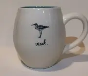 New Rae Dunn Coffee Mug “Seek” Sandpiper Bird White & Tea