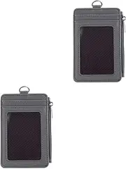 STOBOK 2pcs Hanging Change Bag Telescopic Buckle Wallet Card Holder Case Pu Leather Id Card Case (grey)