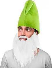 Jadive Dwarf Costume Set Dwarf Hat with Dwarf Beard White Beard Carnival Gnome Hat Santa Hat Elf Hat Funny Costume Accessories for Adults Halloween Christmas Costume (Green)