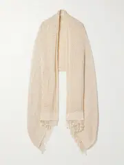 [Miguelina] Miguelina - Sekai Fringed Crocheted Cotton Scarf - Cream - One size One size Cream
