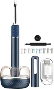 Ear Wax Removal Tool 1080P HD Ear Camera Set, Smart Endoscope with Storage Base, Ear Cleaner with Tweezers, Household Multifunctional Otoscope, Powerful WiFi Chip (Color : Blue B, Size : Set)