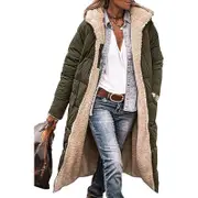Nevenka Womens Long Coats with Hood Fleece Lining Oversized Jackets-Army Green