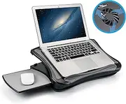 Gaming Laptop Desk Car Stand - Cushioned Cooling Pad Adjustable for Universal Couch Office Use w/ Right Left Mouse Tray and Fan