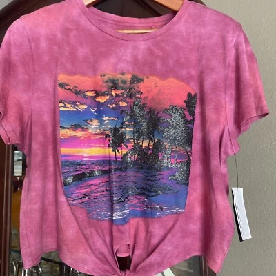 Guess Pink Crop Top Beach Front Tie Women XL Y2K Punk Surfer 70’s 80’s 90’s