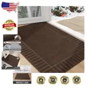 32" x 48" Elegant Brown Washable Doormat - Soft, Absorbent & Low Profile