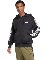 [Adidas] Essentials 3-Stripes Fleece Hoodie in Black/White